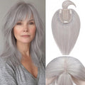 Rich Choices Real Human Hair Toppers for Women With Bang 100% Remy Human Hair Topper for Thinning Hair Clip in Silk Base Hair Topper 12 Inch GREY