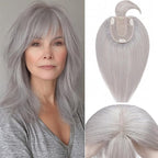 Rich Choices Real Human Hair Toppers for Women With Bang 100% Remy Human Hair Topper for Thinning Hair Clip in Silk Base Hair Topper 6 Inch GREY