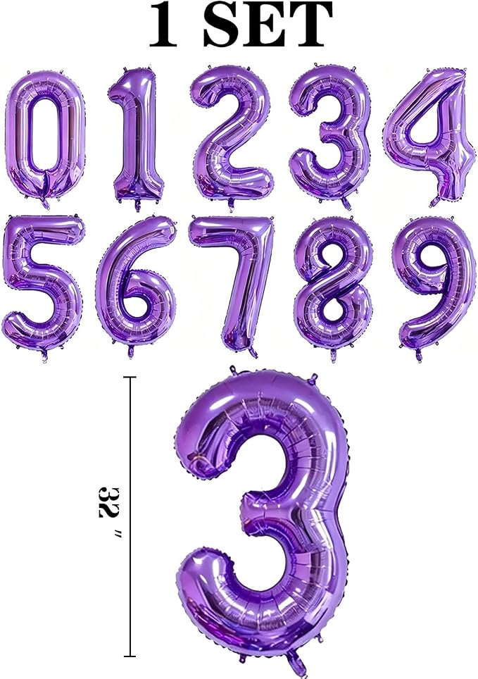 10 Pcs Number Balloons 32 Inch Purple 0-9 Number Mylar Foil Balloons Purple - Image 2