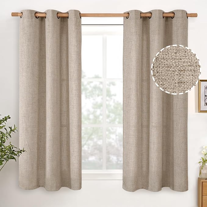YoungsTex Short Linen Curtains 45 lnch Length, Oatmeal Drapes by YoungsTex