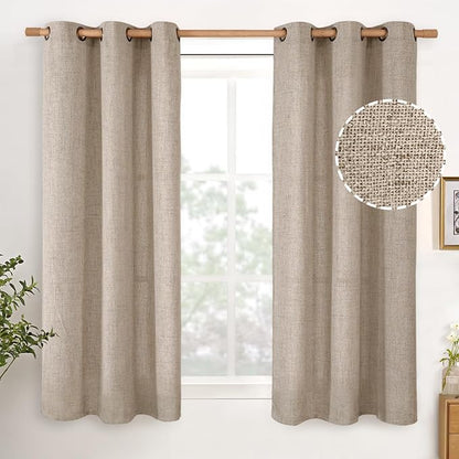 YoungsTex 48 Inch Length Linen Curtains, Burlap Tan Short Window Drapes | by YoungsTex