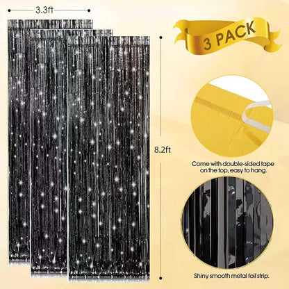 3 Pack Shiny Black Backdrop Party Decorations Tinsel Curtain Party Backdrop - Image 4