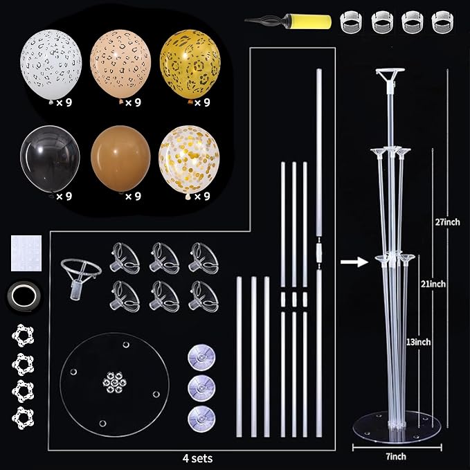 4 Sets Black Brown Gold Cheetach Print Balloons Stand Kit - Image 2