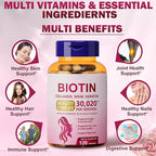 25-in-1 Biotin Supplement for Longer, Thicker & Healthier Hair, with Kertain, MSM, Zinc, Natural Herbal Extracts, Hair Growth Capsules Perfects for Women and Men, 120 Capsules