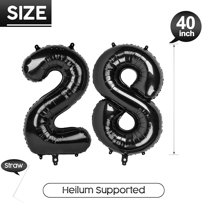 28 Balloon - Black Birthday Number Balloons, 40 Inch Decorations Men Women | - Image 5