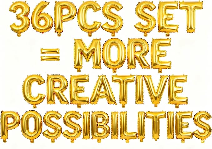 36 Pcs Gold Letter Balloons, Custom A-Z Set by GOGAKIE