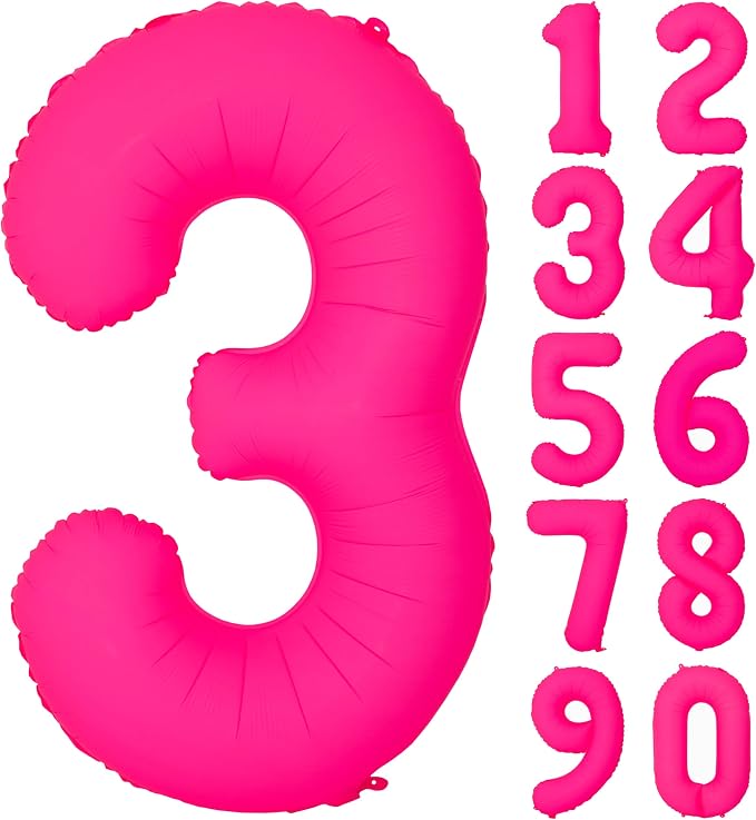 40IN Fluorescent Pink Number 3 Balloons Glow In The Dark Pink Balloon | by YOIOZAIZAI