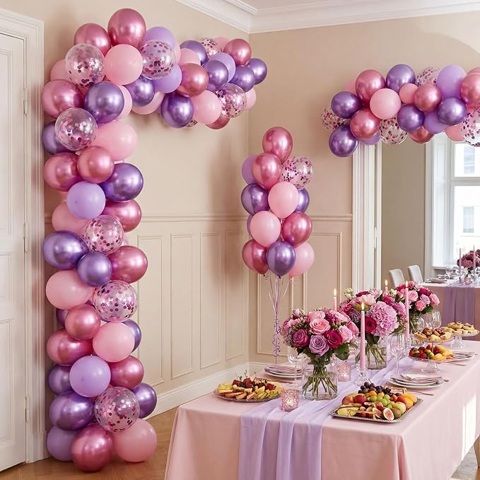 Civaner 48 Pcs Kpop Pink and Purple Balloons 12 Inch Metallic Purple Pink Latex - Image 5