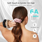 YFONG 3 PCS 100% Mulberry Silk Scrunchies for Women Girls, 22 Momme Soft Hair Ties for Frizz & Breakage Prevention, Elastic Ponytail Holders Gentle And No hurt, (Pink+Black+Champagne)