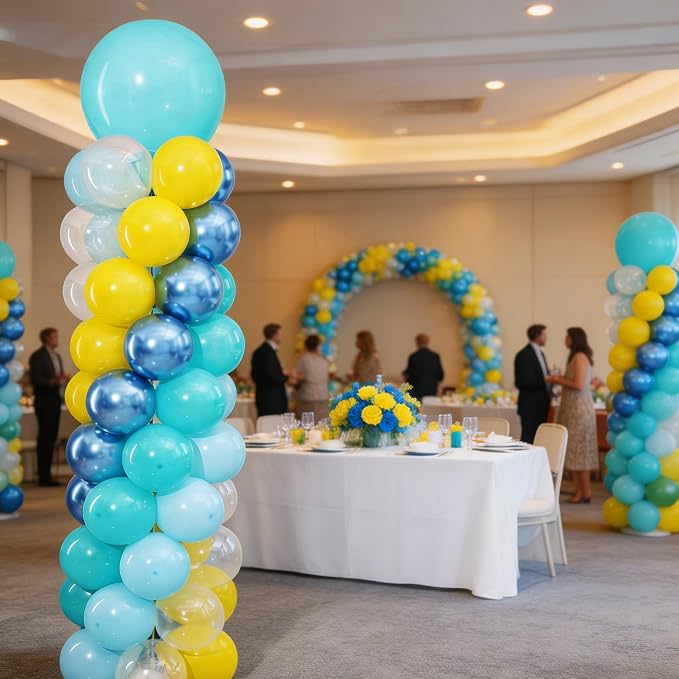 Blue and Yellow Balloon Column Kit Set of 2, Balloon Tower | 102Pcs Blue Yellow - Image 7