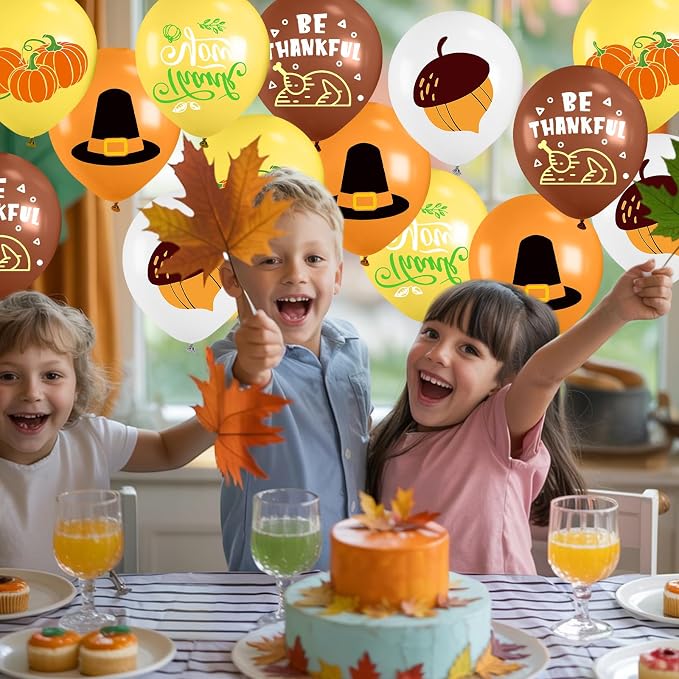 Thanksgiving Balloons, 12 Inch Brown Yellow Burnt Orange Coffee White Pumpkin - Image 4