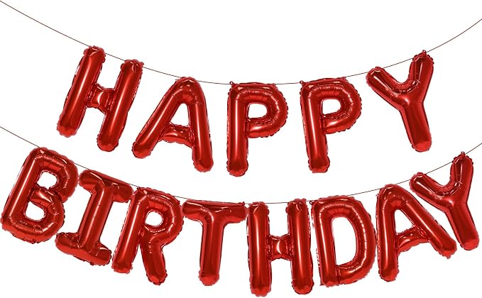 Red Happy Birthday Balloon Banner, 16 Inch Foil Mylar Happy Birthday Balloons by PatiCool