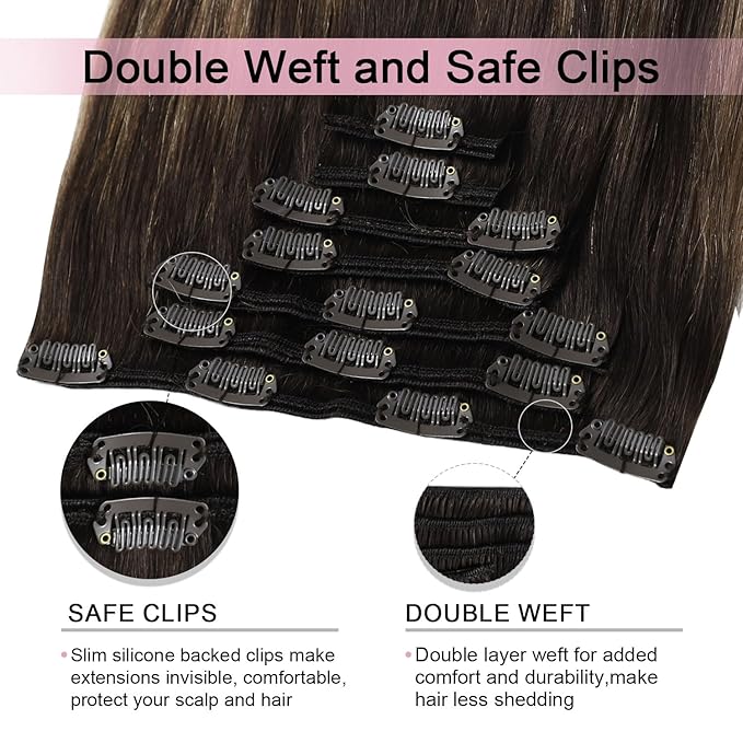Pro2.0 Clip in Hair Extensions Real Human Hair 120g Thick 7pcs Color #2/6/2 Balayage Dark Brown to Chestnut Brown Remy Real Human Hair Extensions Clip ins 14inch Double Weft（#2/6/2-14inch）