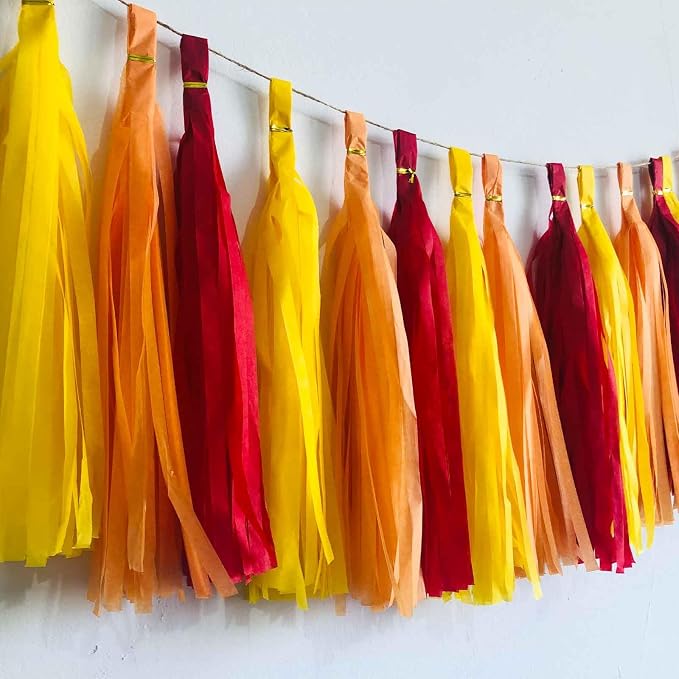 We Moment Red Orange Yellow Tissue Paper Tassels Party Tassel Garland Banner - Image 3
