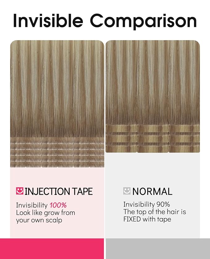 Youngsmile Invisible Tape in Hair Extensions Human Hair #8T60 Ash Brown to Platinum Blonde Balayage Injection Tape in Hair Extensions 20pcs 30g 14 Inch (#8T60,14'')