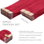 WENNALIFE Tape in Hair Extensions Human Hair, 40pcs 100g 24 inch Red Hair Extensions Real Human Hair Straight Tape in Extensions Invisible Extensions Reusable
