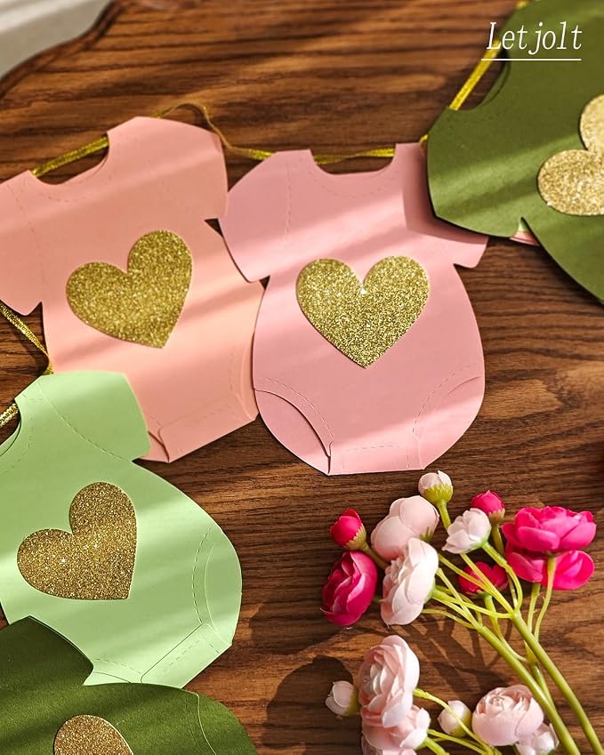 Letjolt Green Pink Baby Shower Garland Gender Reveal Banner 9 Pcs | Pre-Strung - Image 6