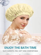 Years calm Reusable Waterproof Shower Caps for Women, Hair Caps for Showers, Double-Layer Elastic Design, for All Hairstyles, Travel-Friendly (Yellow)