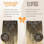 DOORES Real Human Hair Extensions, Ash Brown to Platinum Blonde, 16 Inch, 130g, 7pcs, Seamless Clip in, Remy Straight, Invisi Edge