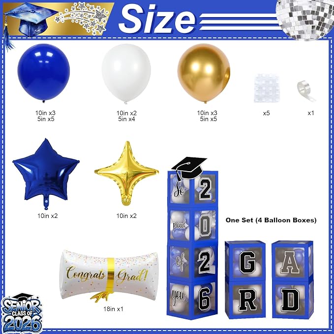 Graduation Decorations Pearl Royal Blue and Gold Balloons Arch - Image 2