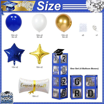 Graduation Decorations Pearl Royal Blue and Gold Balloons Arch - Image 2