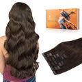 DOORES Seamless Clip in Real Human Hair Extensions, Light Dark Brown 20 Inch 7pcs 110g, Clip in Hair Extensions Skin Weft Long Straight Remy Invisi Edge