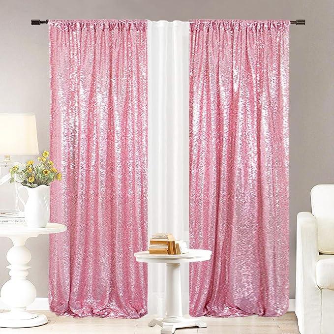 Eternal Beauty Fuchsia Pink Sequin Backdrop Curtains, 4 Panels 2x8FT | 3mm - Image 2