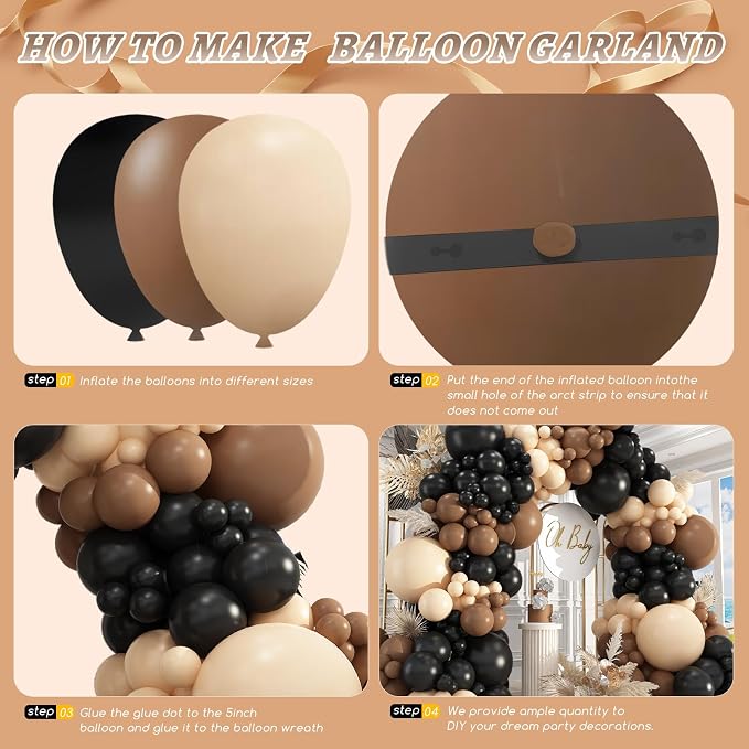 412Pcs Brown Black Nude Balloon Garland Arch Kit, 18 12 10 5 inch Different - Image 3