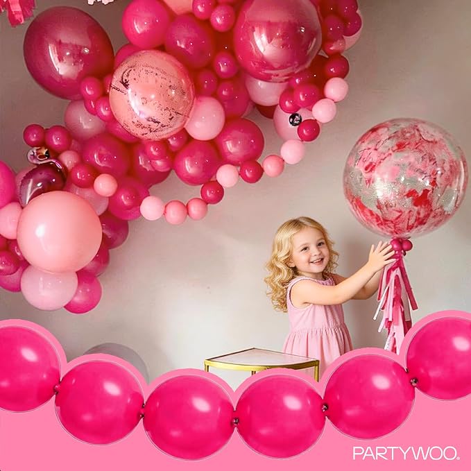 PartyWoo Hot Pink Linking Balloons 100pcs 12 Inch Magenta Link Balloons | - Image 2