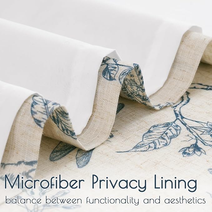 Blue Floral Linen Lined Curtains Rod Pocket 50W X 84L 2 Panels | Charlotte - Image 3