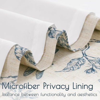 Blue Floral Linen Lined Curtains Rod Pocket 50W X 90L 2 Panels | Charlotte - Image 3