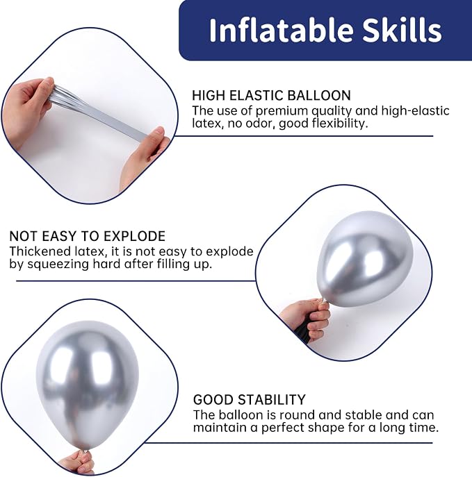 RUBFAC Blue and Silver Balloon Arch Kit - Image 4