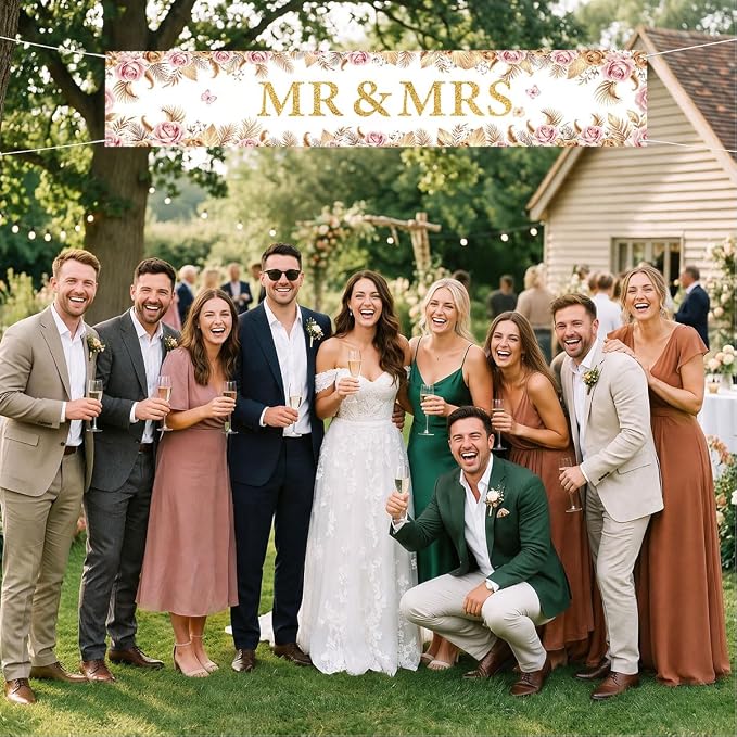Mr And Mrs Wedding Decor Banner Decorations Party Hanging Sign | Reusable - Image 5