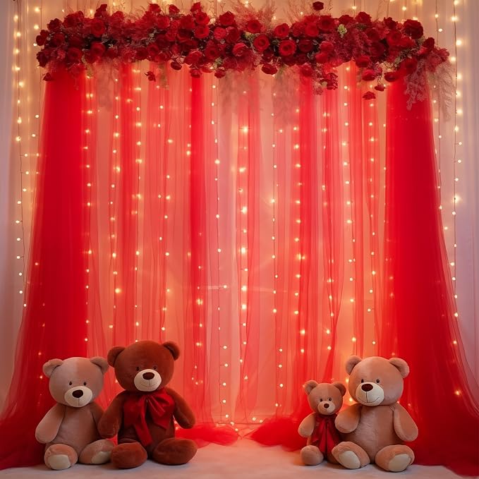 20x10ft Red Tulle Backdrop Curtain - Image 2