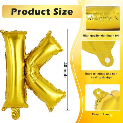 Gold Letter K Balloons, 40 Inch Large Foil Letter Balloons, Custom Phrase - Image 2