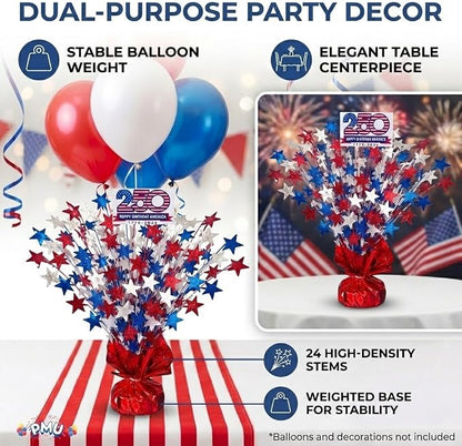 PMU 250th Anniversary Patriotic Star Metallic Foil Spray Centerpiece Red White - Image 2