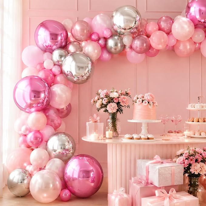 Pink and Silver Round Foil Balloons - Image 5