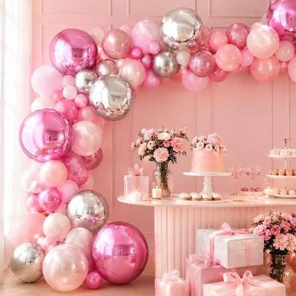 Pink and Silver Round Foil Balloons - Image 5