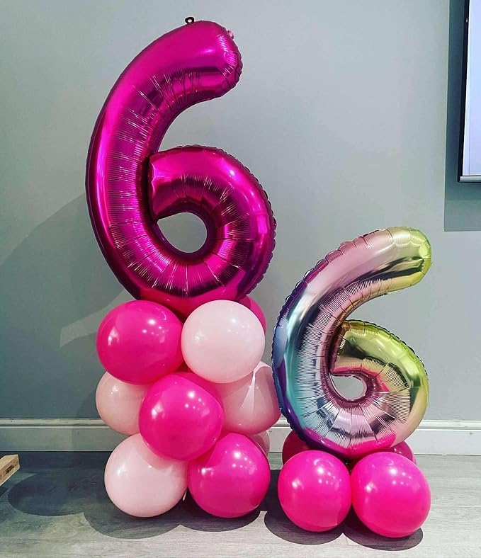 Hot Pink 60 Number Balloons, 40 Inch Giant Number 60 Balloons Foil Mylar Helium - Image 5