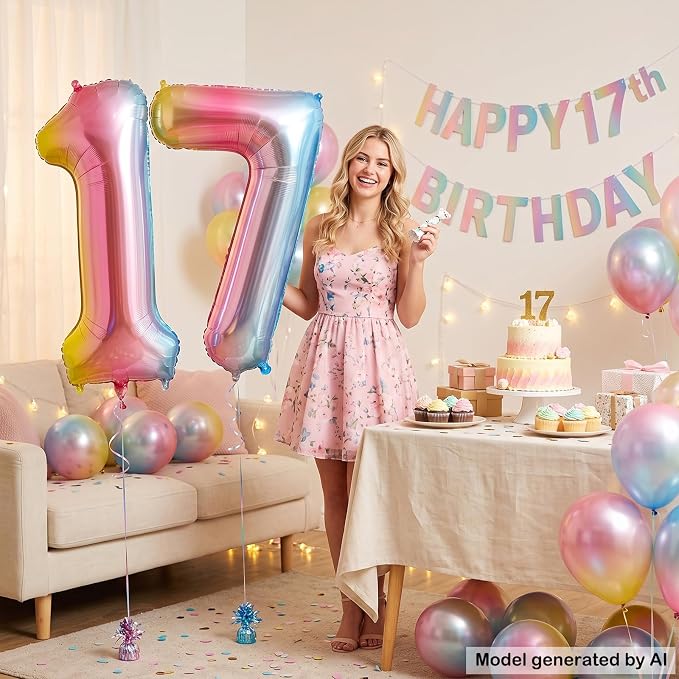 40 Inch Rainbow Foil Number 17 Balloon - Image 4