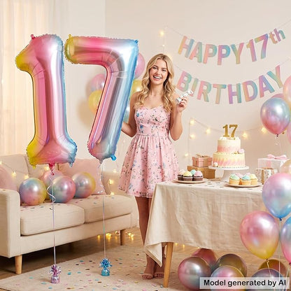 40 Inch Rainbow Foil Number 17 Balloon - Image 4