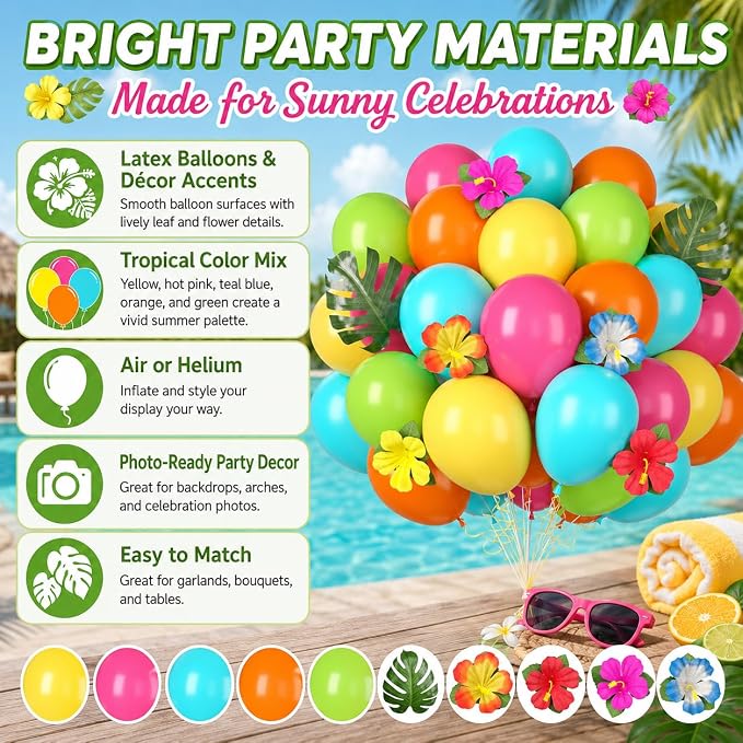 Tropical Balloons, 12 Inch Hawaiian Balloons - Image 3