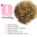 Natural Afro Kinky Curly Short Hair Toppers with Bangs Black Clip in Synthetic Wiglets Hair Pieces for Men and Women with Thinning Hair Instant Volume and Style(T27/33#)