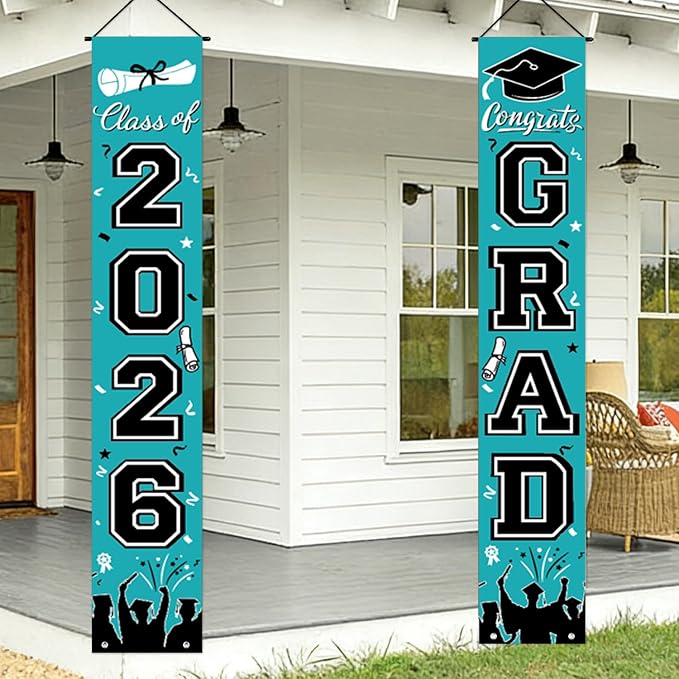Graduation Banner Class of 2026, Teal Graduation Decorations 2026 Porch Banner - Image 7