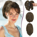 RUWISS Claw Clip Short Human Hair Ponytail Extension with Bendable Metals for DIY Styles, Straight Messy Bun Hair Piece for Women Thick Hairpieces for Daily Wear, 9 Inch Brown