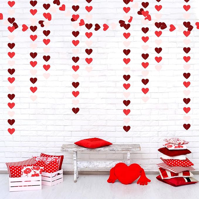 Valentines Day Party Decorations Pink-Red Heart-Garland - 52ft Burgundy - Image 6