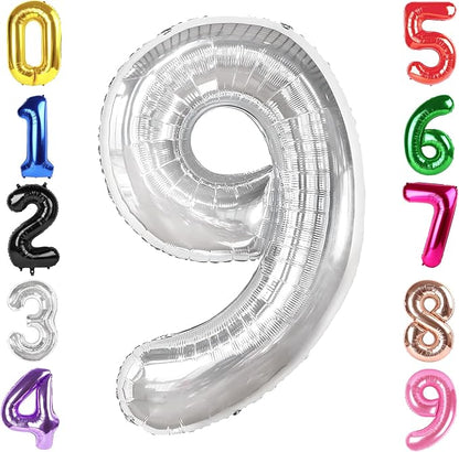40 Inch Silver Number 9 Balloon Birthday Party Decorations by Hadoife