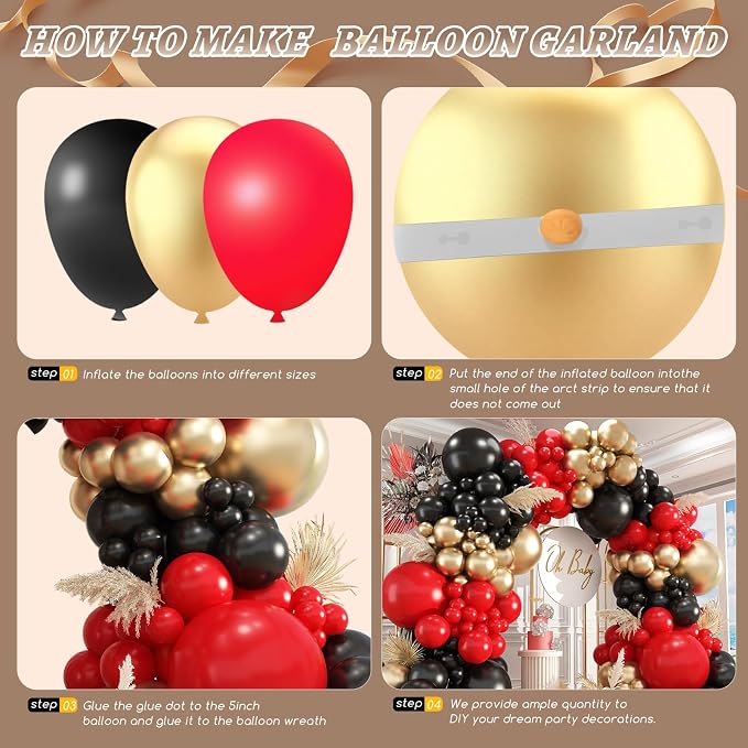 412Pcs Red Black Gold Balloons Arch kit, 18 12 10 5 Inch Different Size Latex - Image 2