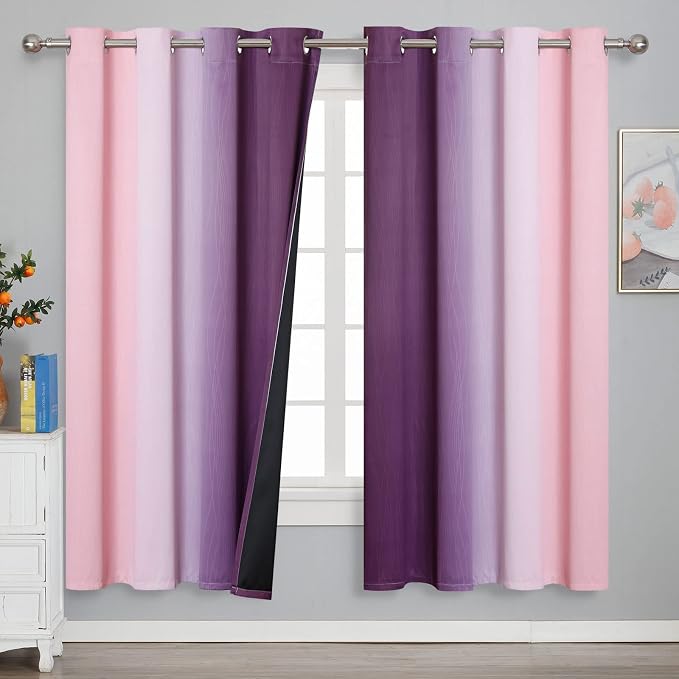 Ombre Pink and Purple Blackout Curtains 72 Inch Length 2 Panels, Full Light - Image 2