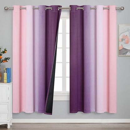 Ombre Pink and Purple Blackout Curtains 72 Inch Length 2 Panels, Full Light - Image 2